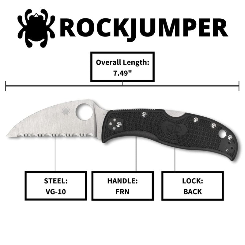 Spyderco RockJumper Wharncliffe Folding Pocket Knife with 3" VG-10 Steel Blade and FRN Handle - EDC Knife for Men and Women, Perfect for Hunting, Tactical, Camping, Survival - SpyderEdge - C254SBK