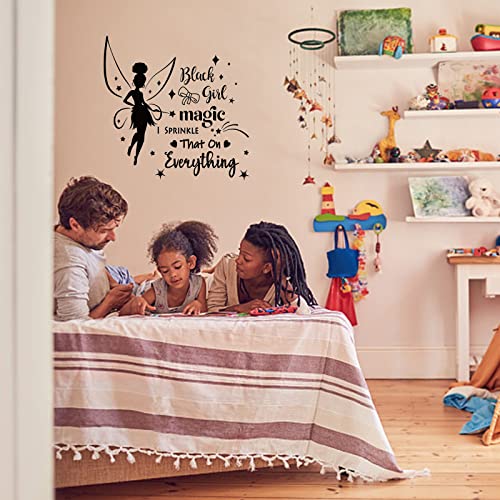 SUPERDANT Elf Girl Wall Stickers Black Girl Fairy Wall Decor Magic That On Everything Vinyl Lettering PVC Art Decals for Living Room Girl's Bedroom Decoration Black 21"x15"
