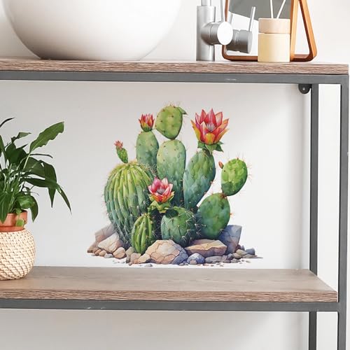 Cactus Succulent Cobblestone Wall Stickers, sacinora Tropical Green Plants Wall Decals Removable Vinyl Peel and Stick for Living Room Bedroom Kids Baby Nursery Art Decorations