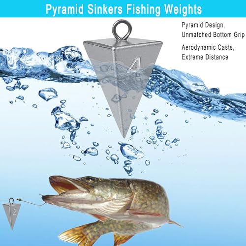 MLYLM 2oz Pyramid Lead Sinkers for Surf & Shore Fishing – 8 Pack