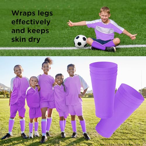 Soccer Shin Guard Sleeves with Pocket - Compression Socks for Kids - Purple, Small
