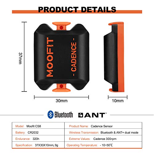 Cadence Sensor - Bluetooth & ANT+ RPM Cycling Sensor, IP67 Waterproof, Orange
