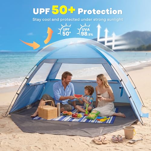 Beach Tent Sun Shelter for 3-8 Persons, UPF 50+ UV Protection