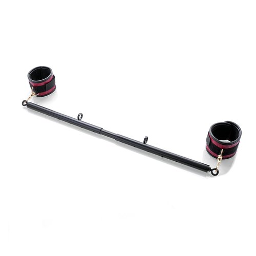 Heavy Duty Stainless Steel Expandable Black Spreader Bar with 2pcs PU Embossed Red Adjustable Straps, Sports Aid Training Fitness Gear Pilates Aid Kit,Home Indoor Sports Yoga Set