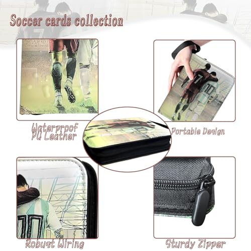 Rmannke Soccer Card Binder 400 Pockets Black - Waterproof PU Leather, Zip Closure, 4-Pocket Album for Kids & Collectors
