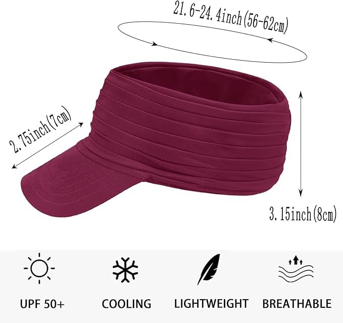 Wide Brim Visor Hat for UV Protection - One Size, Wine Red