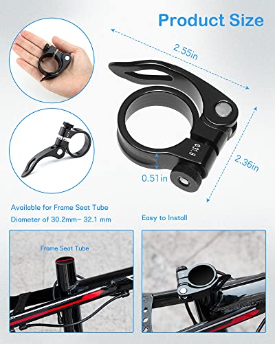 Bicycle Seat Post Clamp - 31.8mm Aluminum - 2 Pcs - Black