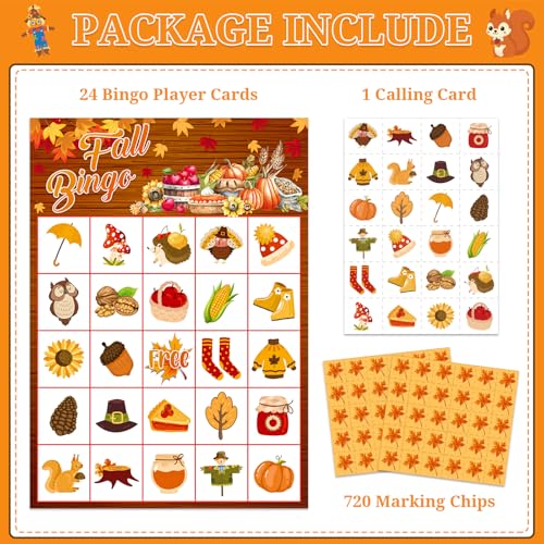 Fall Bingo Game Cards for 24 Players - Autumn Festival Fun