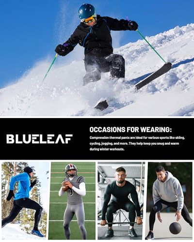 Blueleaf Men's Thermal Fleece-Lined Compression Leggings - Large Black