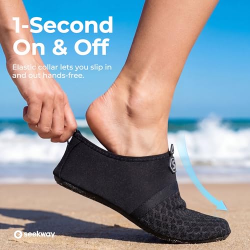 Quick-Dry Water Shoes Aqua Socks Slip-On for Beach & Swim - 11.5-12.5 Women/10.5-11.5 Men - Black