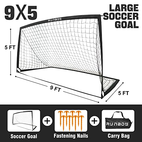 9x5 FT Portable Kids Soccer Goals with Carry Bag - Black