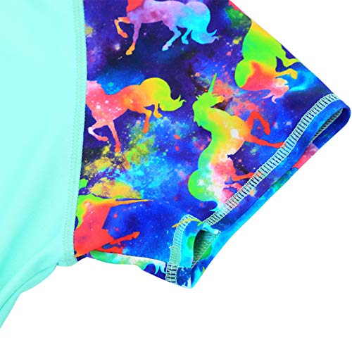 Kids Unicorn Print Two-Piece Swimsuit Set with UV Protection - Green/12-14