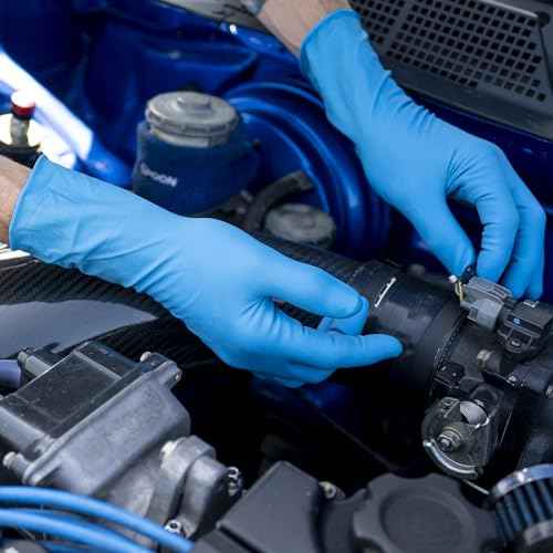 Heavy Duty Thick Latex Gloves, 14mil, Blue, Industrial, Powder Free, 12" Length, Textured, Multi-Purpose, Box of 50