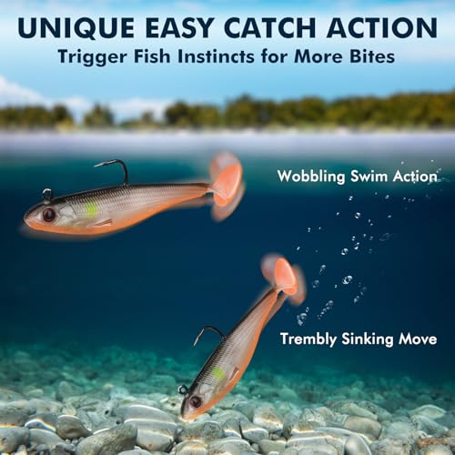 Soft Fishing Lures with BKK Hooks - Trembly Sinking Swimbaits for Bass & Trout