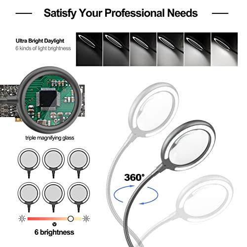 XYK Helping Hands Soldering Station with 3X Magnifying Glass with light, 4 Flexible Helping Hand Arms Magnifier and Third Hand Soldering Tool for Electronic Repair Soldering Jewelry Crafts