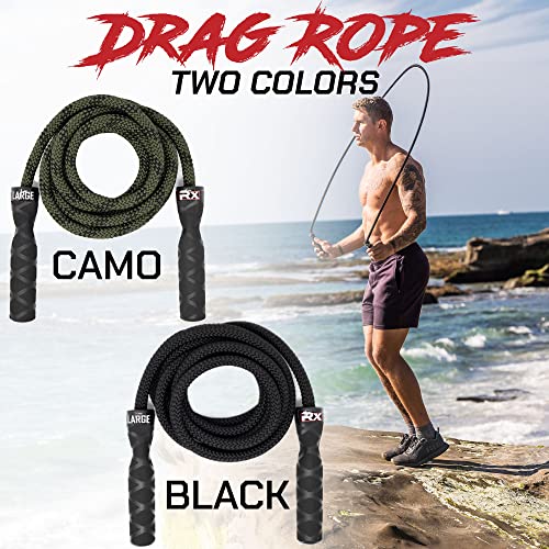 Rx Smart Gear Drag Jump Rope w/ Non-Slip Ergonomic Handle - Black M, Weighted Polypropylene Rope