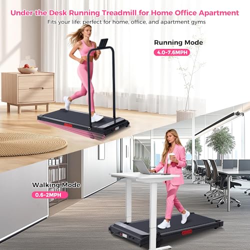 Portable Treadmill with Handle Bar - Compact Under Desk Walking Pad, 0.6-7.6MPH, Supports 350LBS