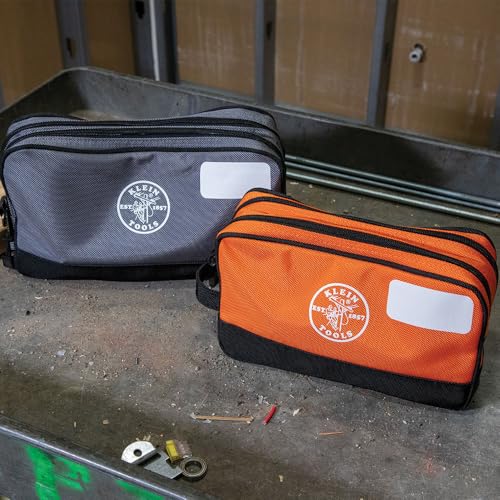 Klein Tools 55579 Zipper Tool Pouch Set, Dual Compartments, Heavy-Duty 10 x 6-Inch and 12 x 7-Inch Bags, Multipurpose Organizer for Tools and Crafts, 2-Pack
