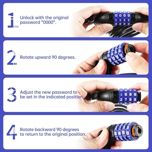 5ft Bicycle Cable Lock with Combination & Mounting Bracket, 8mm Steel