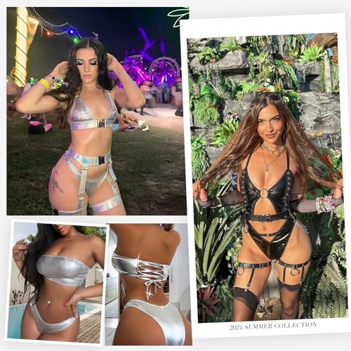 Metallic Rave Bottoms Shiny Low Rise High Cut Cheeky Bikini