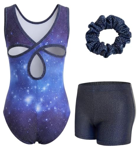 Sparkly Girls Gymnastics Leotard - Sleeveless, Hollow Back, 6-7 Years / Blue