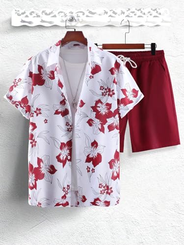 GORGLITTER Men's Rave Vacation 2-Piece Shorts Set Large Red & White