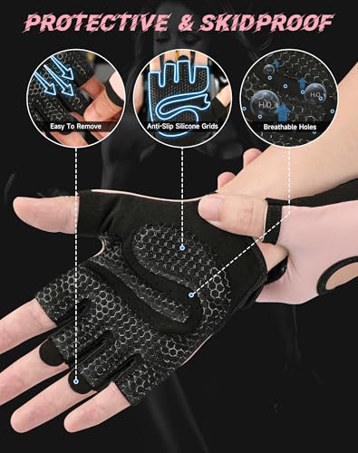 Breathable Workout Gloves - Antislip Weight Lifting Gloves, Pink Backless, Medium