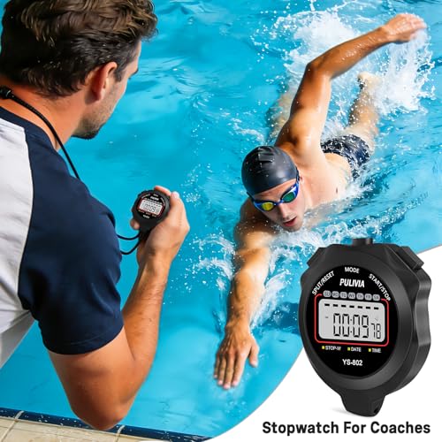Digital Stopwatch Timer with Split Function and Alarm - Black
