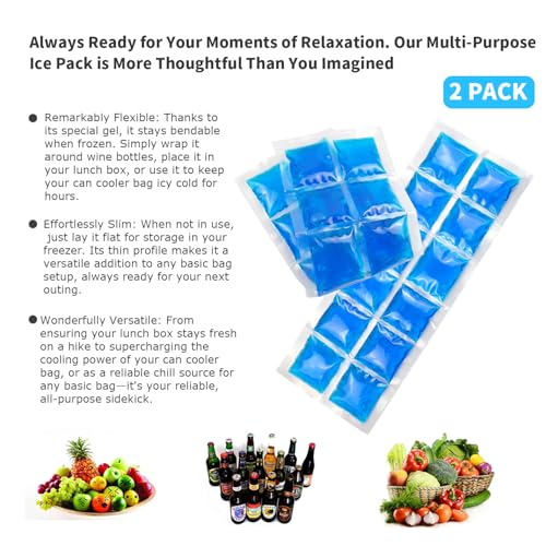 SportEmblema Blue Small Ice Packs for Bento Lunch Boxes & Coolers 2 Pack