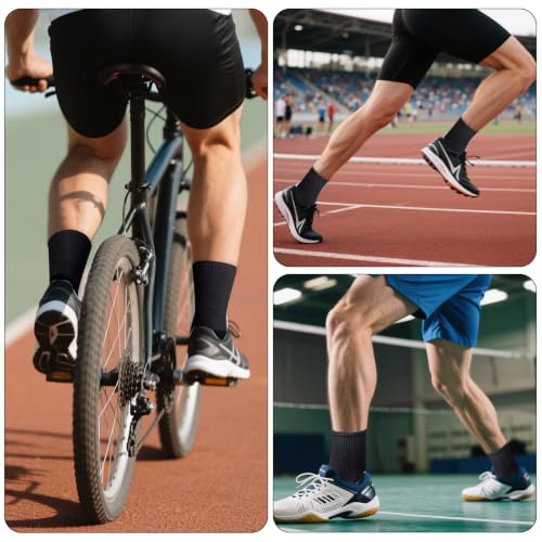 Mens Athletic Crew Socks - Cushioned, Breathable, 12 Pairs - Black, One Size