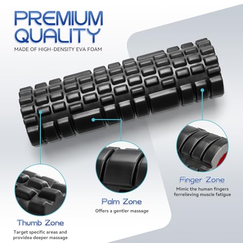 Krightlink Black 18-Inch 2-in-1 Foam Roller Set for Deep Muscle Massage