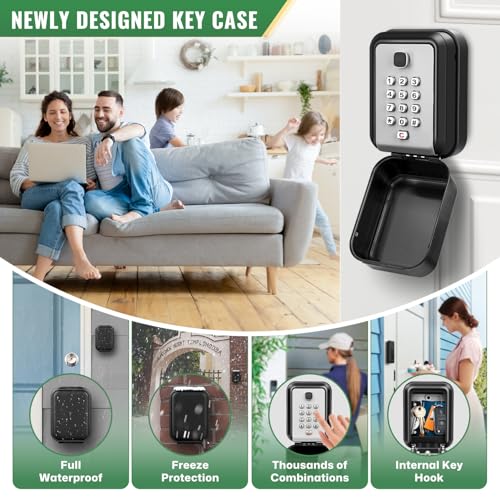HUANLANG Lock Box for Keys with Code, Waterproof Key Boxs Wall Mount 12-Digit Keypad Locks Box for House Key, Realtors, Garage Spare Keys