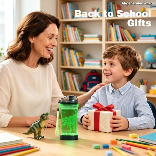 Lightzz Dinosaur Water Bottle with 3D Illusion & LED Light for Boys 5-12