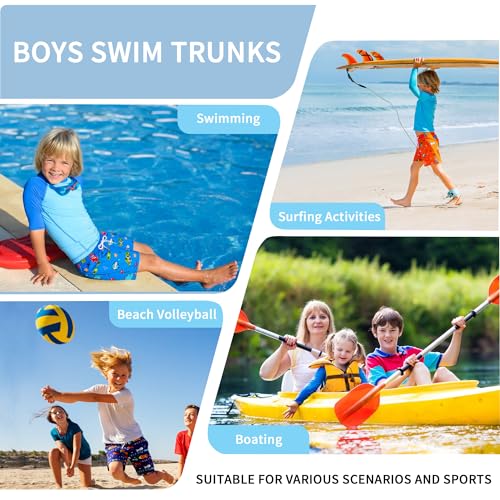 Boys Swim Trunks - Quick-Dry Board Shorts 4-5T Blue Dinosaur