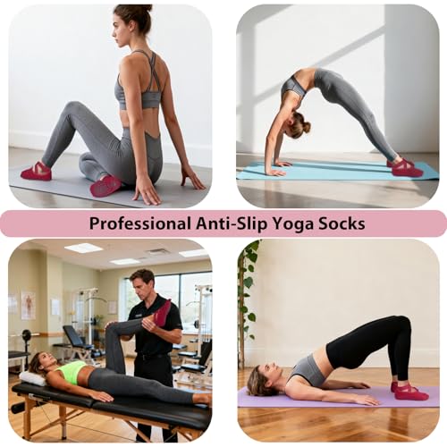 Yoga Socks Women 4-Pack Grip Socks for Pilates Barre Dance & Home