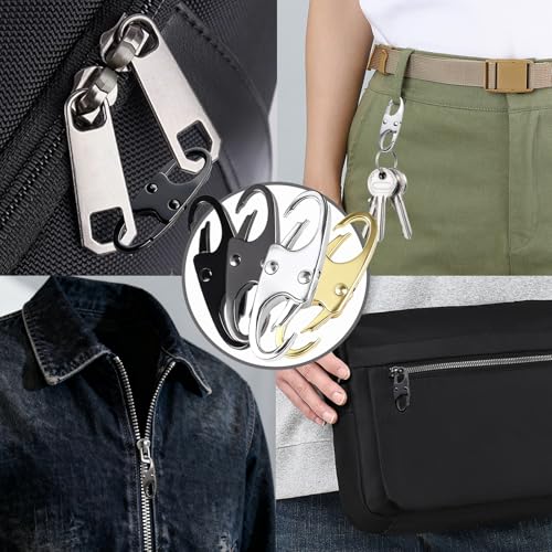 Zipper Clips Anti Theft - Double Opening S Carabiner - Black - Set of 10