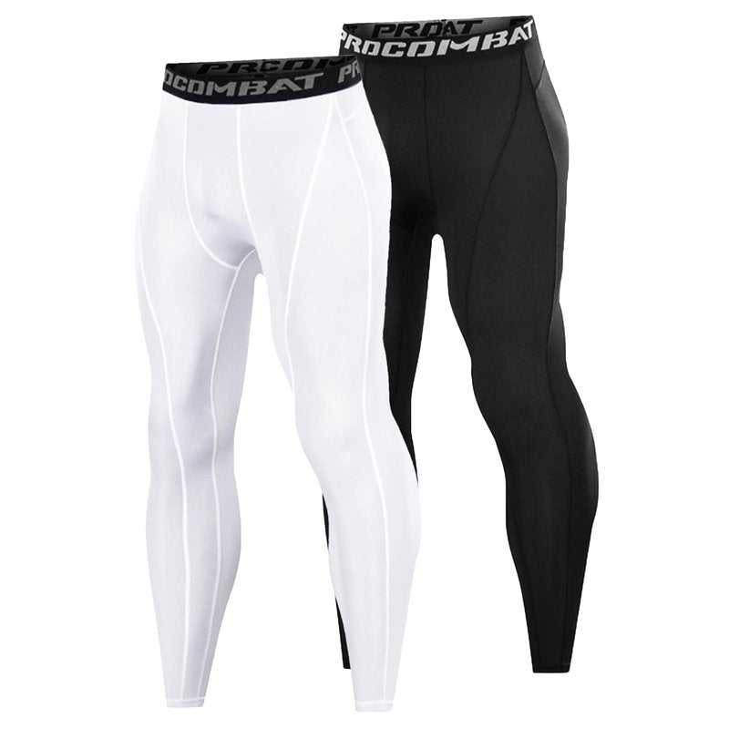 Towintec Men’s Compression Pants, Leggings Running Tights Workout Base Layer for Basketball Sports Athletic Football Gym Soccer(Black+White,L)
