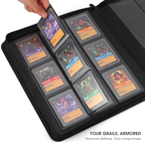 FORZAROCKET Black 9-Pocket Toploader Binder for Trading & Sports Cards, Zippered Ringless Album, PU Leather