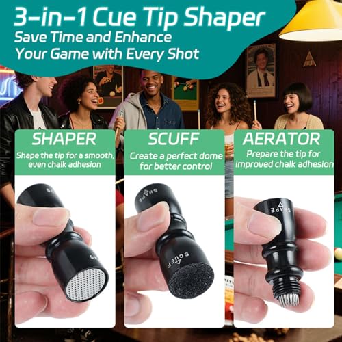 3-in-1 Billiard Cue Tip Tool - Premium Shaper & Repair Kit - Black