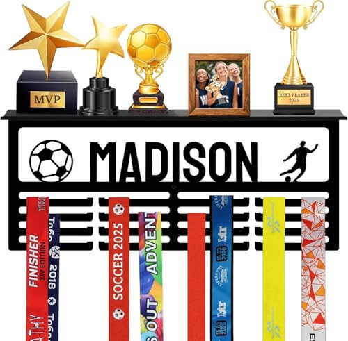 Personalized Medal Hanger Display with Trophy Shelf - Custom Name, 3 Sizes & 3 Colors
