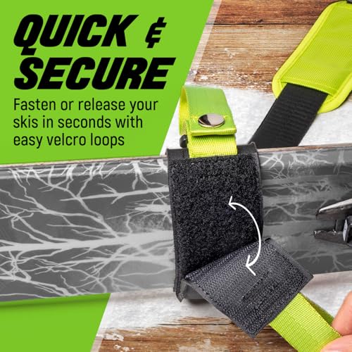 Ski and Pole Carrier Shoulder Strap for Easy Transport - Black or Green