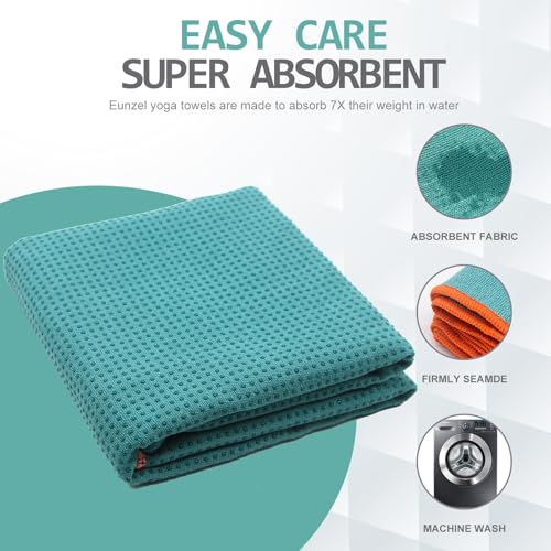 Eunzel Microfiber Non Slip Yoga Towel with Grip Dots for Hot Yoga & Pilates - Dark Cyan/Orange, 72" x 24"