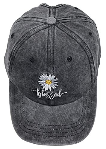 MANMESH HATT Daisy Blessed Ponytail Baseball Cap for Women, One Size Black