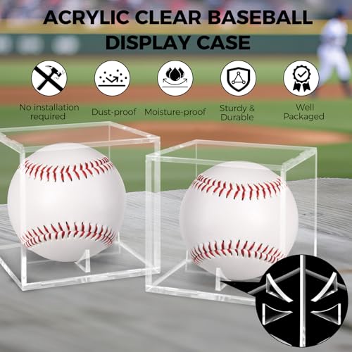 2 Pack Acrylic Baseball Display Case - UV Protected Holder for Official Size Balls