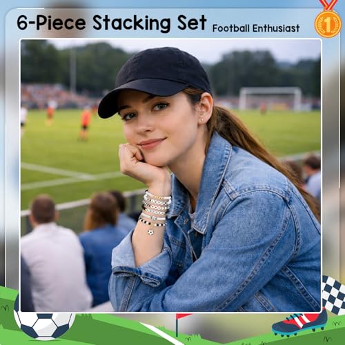 Soccer Beaded Bracelets Set for Girls - 6PCS Stackable Jewelry