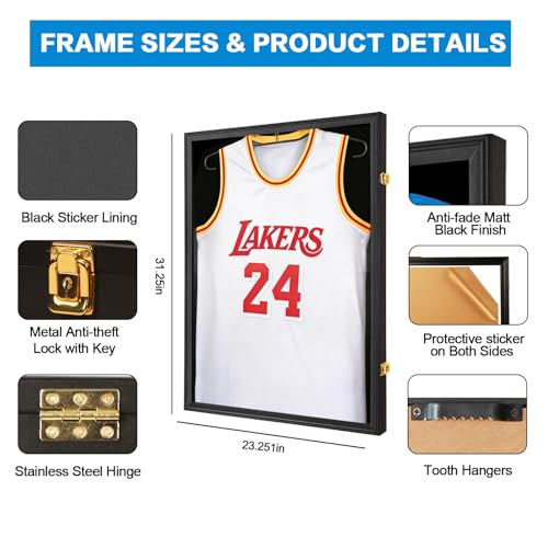 Jersey Frame Display Case - Black Shadow Box for Sports Jerseys