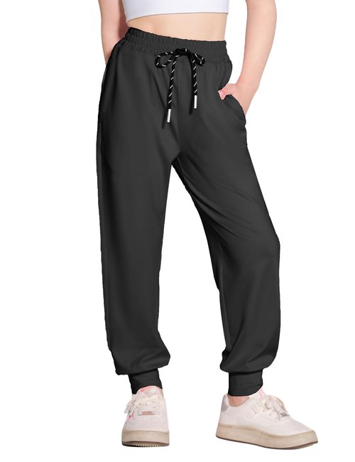 Hvididan Girls Hiking Pants Black Joggers Cooling Baggy Pants Lightweight Quick Dry Athletic Sweatpants for Girls 10-12 with Pockets Soft Breathable Summer Lounge Jogging Kids Teens Toddler