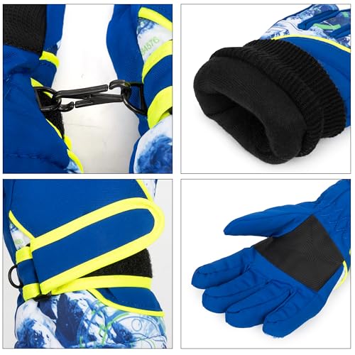 Kids Winter Thermal Gloves - Windproof Ski & Snowboarding - 4-7 Years Old, Blue