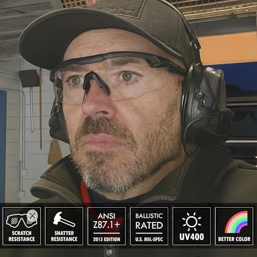 Ballistic Tactical Shooting Glasses - ANSI Z87+ UV400 - Black Clear