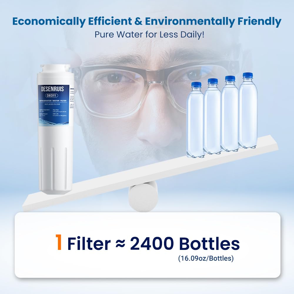 UKF8001 Replacement Compatible with Filter 4, EDR4RXD1, 4396395, UKF8001AXX, UKF8001AXX-200, UKF8001AXX-750, PURICLEAN II, Reduces 99% Chromium, Lead, PFOA and PFOS, 3 Pack, By DESENRUIS